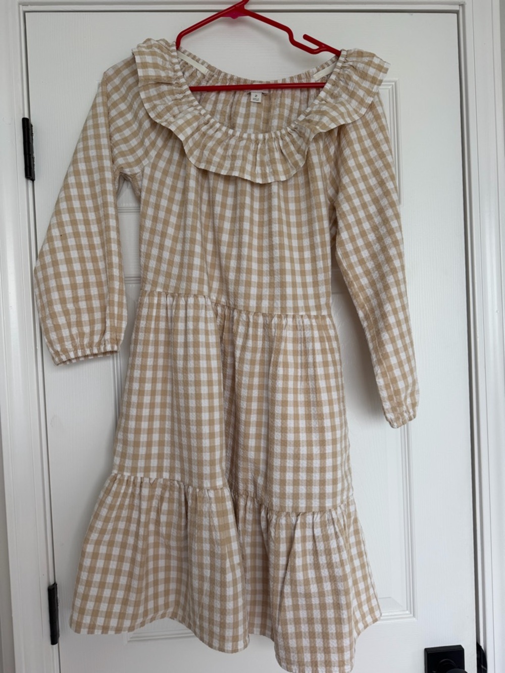 J Crew Gingham Ruffle Neck Dress